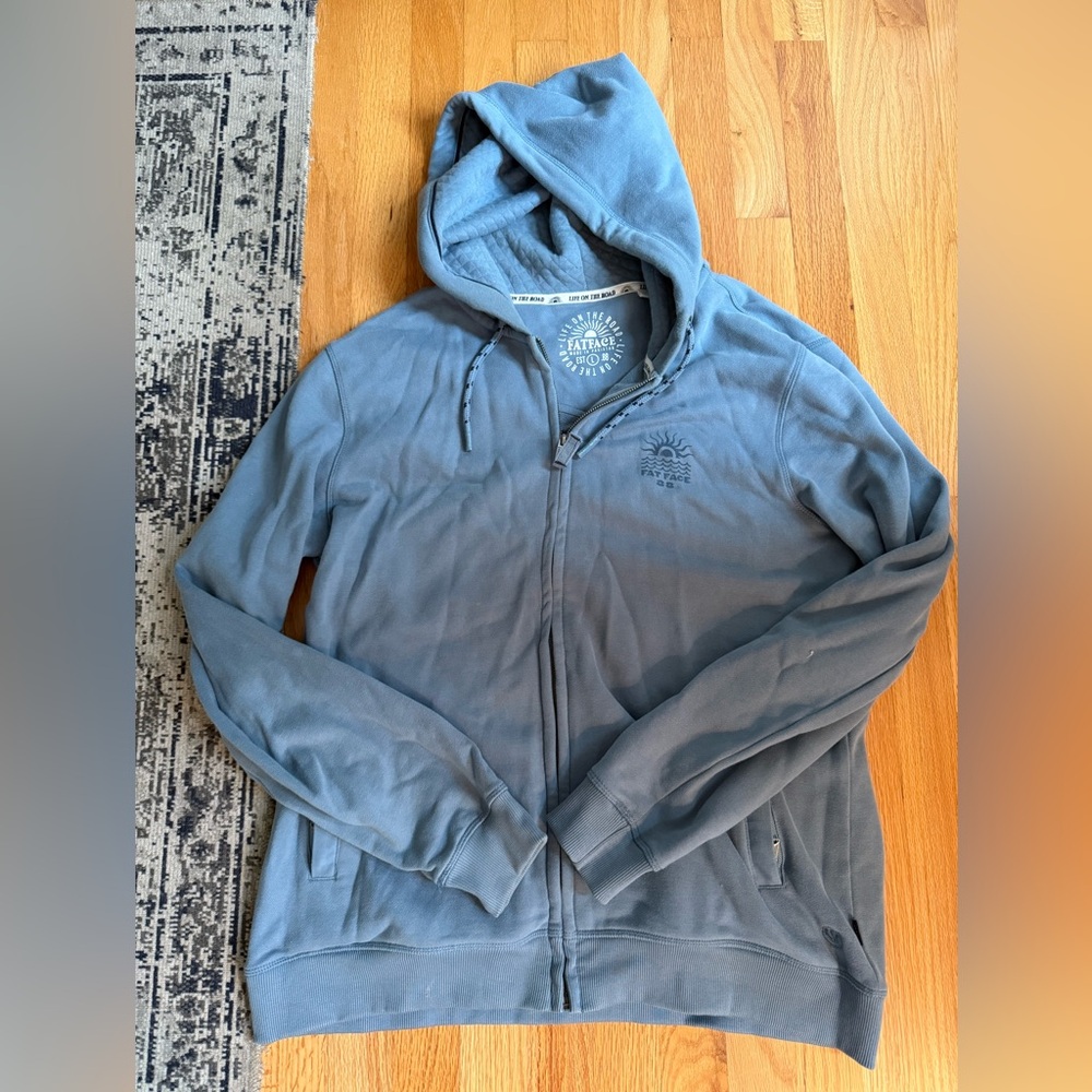 Fat Face Pale Slate Blue Graphic Zip Hoodie with Sun Logo